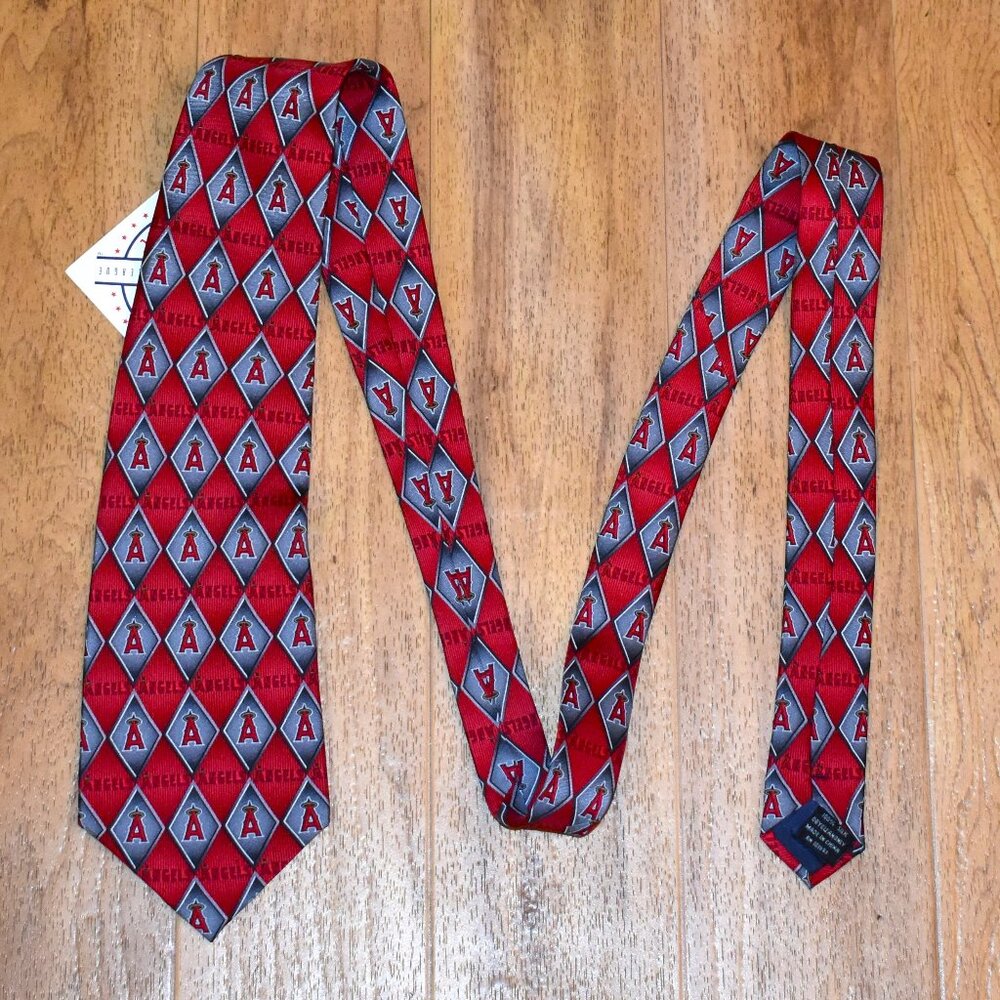 MLB Los Angeles Angels Necktie Mens OS Red NEW Silk Diamond Logo Eagle Neckwear - Picture 3 of 7